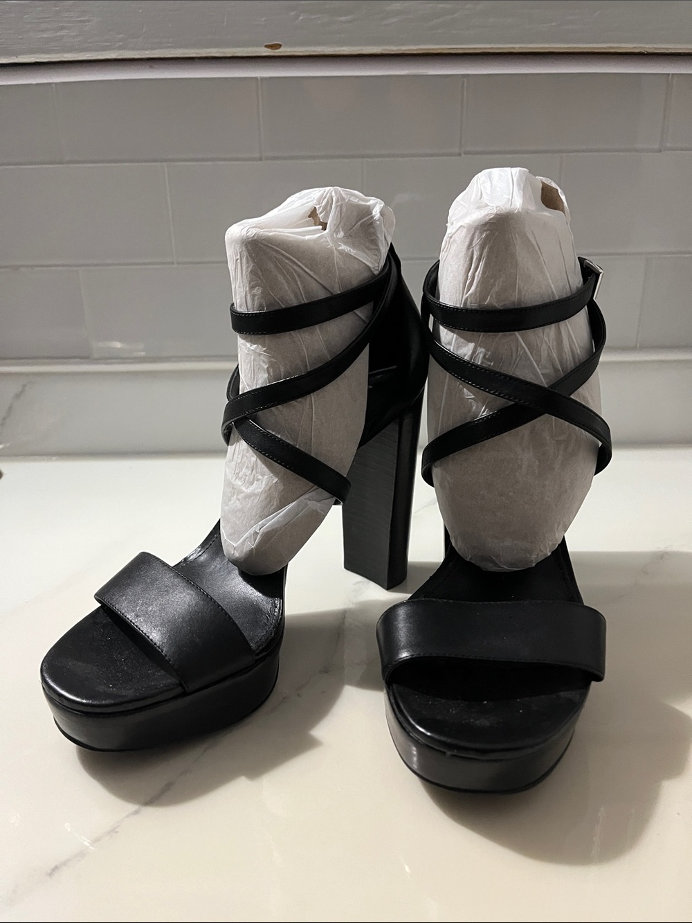 MICHAEL Michael Kors Black Strappy Platform Block Heel Sandals